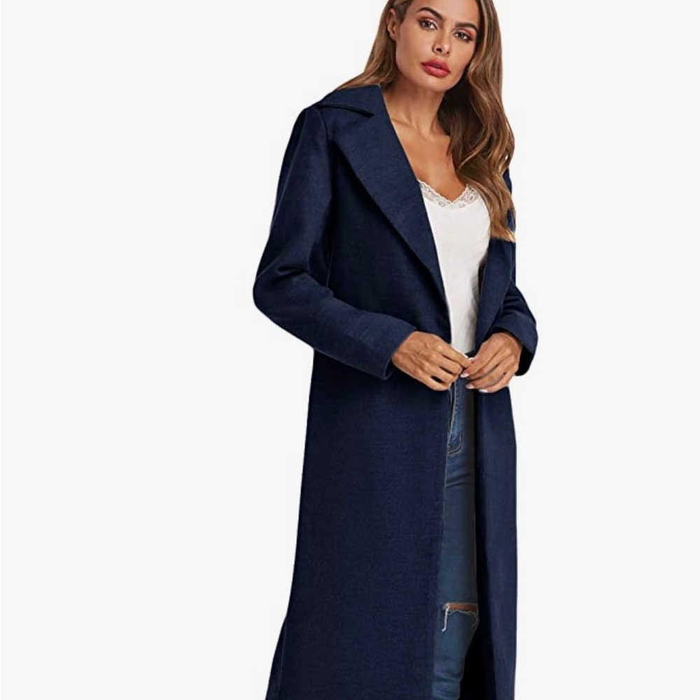 Auxo Women Trench Coat Long Sleeve Pea Coat Lapel Open Front Long Jacket